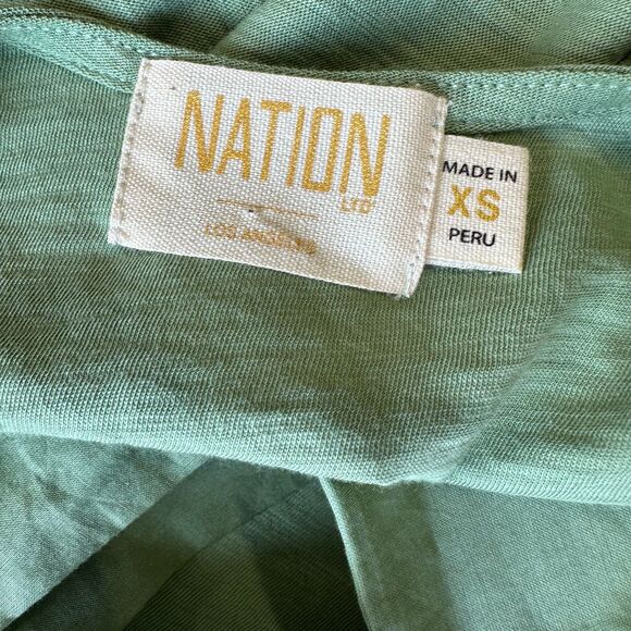 Nation LTD Shalom Tie Back Puff Sleeve Top Blouse Combo Tee XS Clover Green - Picture 3 of 12